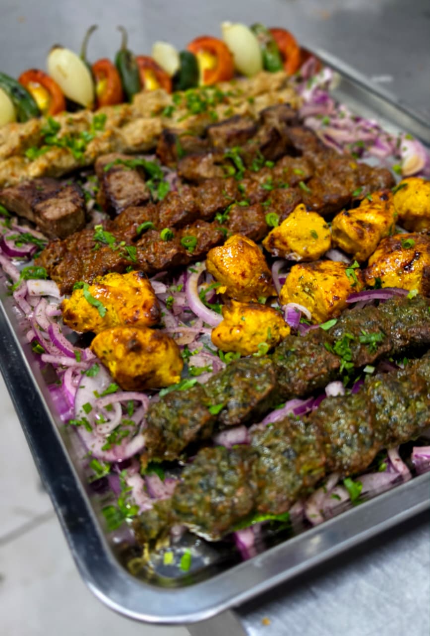 Mixed grill platter with kebabs, chicken and lamb
